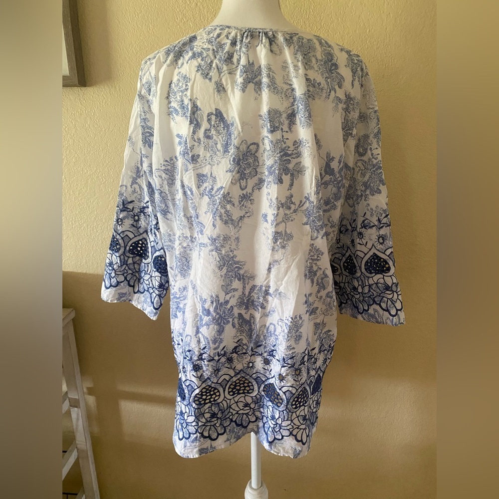 Soft Surroundings Peasant Embroidered Floral Top - Picture 5 of 7